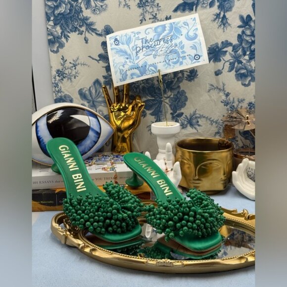 🆕 GIANNI BINI 🧿 NWOB Lonzo Beaded Square Toe Slide Sandals, Savory Green, Sz 8 - Picture 2 of 14